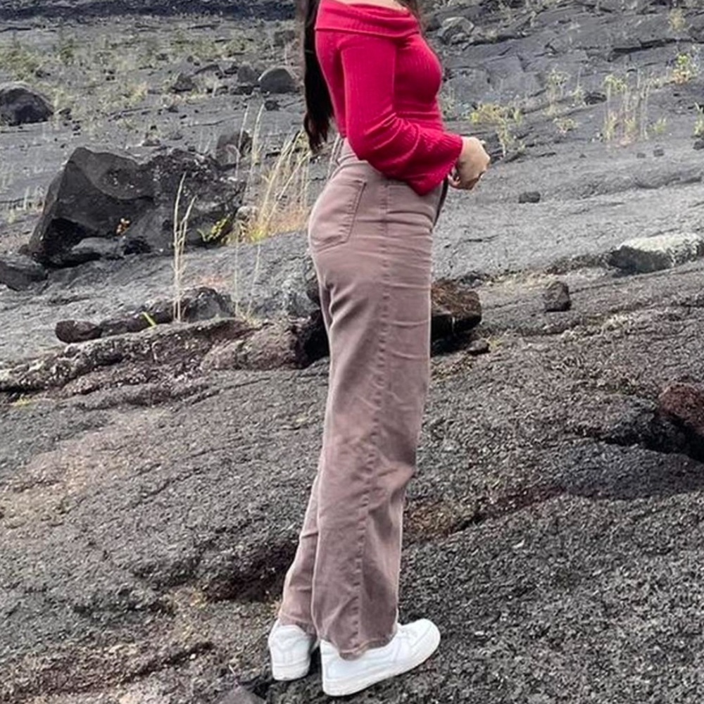 brown straight leg jeans